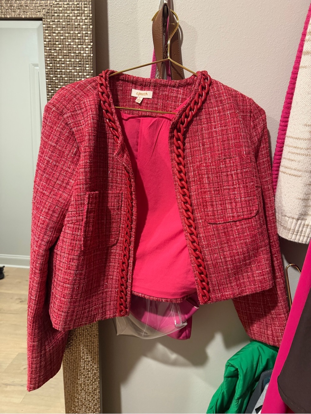 Apt. 9 Hot Pink Tweed Chain-Trim Cropped Jacket